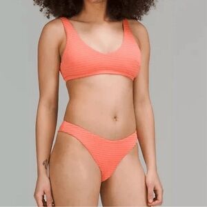 Lululemon Smocked Skimpy Fit Swim Suit Bikini Top Bottom Size 8 A/B Cup Apricot